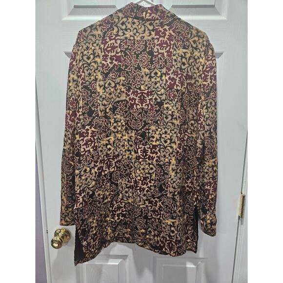 Dana Buchman 100% Silk Boho Paisley Tunic Top Mob Wife Dark Romantic Women’s XL - Picture 4 of 6